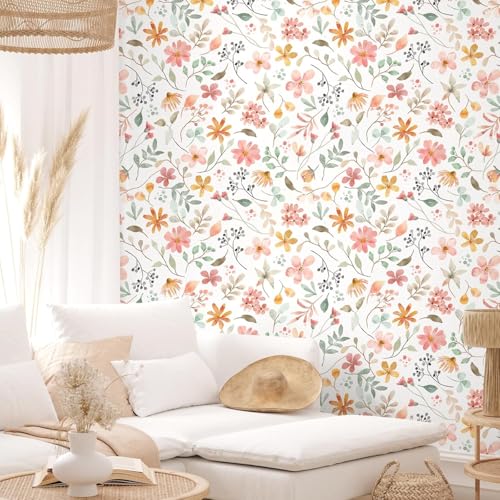 Image of Wallpaper Peel and Stick Vintage Flowers Leaves Birds Pattern Design Botanical Tropical Floral Textured Butterfly Wall Decor Removable Waterproof Adeshive Wallpaper 16.5X87Inch