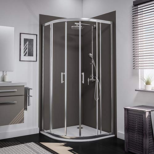 Schulte paroi de douche accès d’angle arrondie, 90 x 90 x 190 cm, avec portes coulissantes, 4 portes, encadré, profilé aspect chromé, verre de sécurité 5 mm transparent, plage de réglage 88.5-91.0 cm