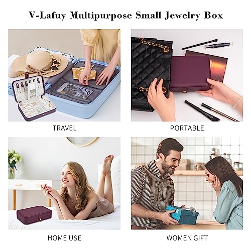 V-Lafuy Jewelry Travel Organizer, Travel Jewelry Box Portable, Small Travel Jewelry Case With Mirror, Pu Leather Small Jewelry Box For Women, Burgundy Red B #TOP5