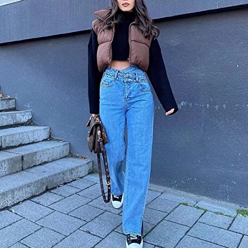 Keomud Women's Winter Crop Vest Lightweight Sleeveless Warm Outerwear Puffer Vest Padded Gilet Brown Medium #TOP2