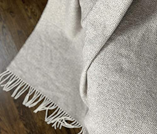 Eikei Wool Throw Blanket Geo Diamond Pattern Oversized Couch Throw Blanket Fringe Trim Soft Merino Woolen Afghan Minimalist Style Lightweight Machine Washable (Nude, 55Wx78L) #TOP2