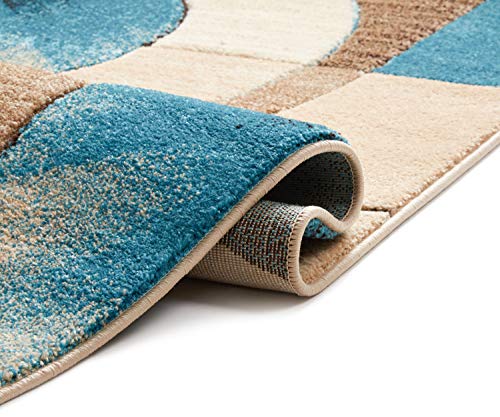 Well Woven Sunburst Blue,Beige Brown Modern Geometric Comfy Casual Hand Carved 2X7 (2' X 7' Runner) Area Rug Easy To Clean Stain Fade Resistant Abstract Contemporary Thick Soft Plush #TOP5
