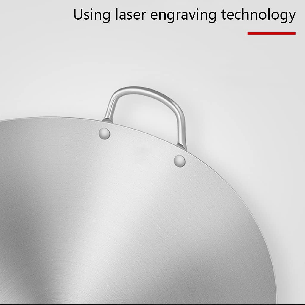 Food Grade Non-Magnetic Stainless Steel Wok Pan Multipurpose Pot 34-70cm Round Bottom Uncoated Non-Stick Pan Chef Pots Cooking Pot Kitchen Cookware for Gas Stoves