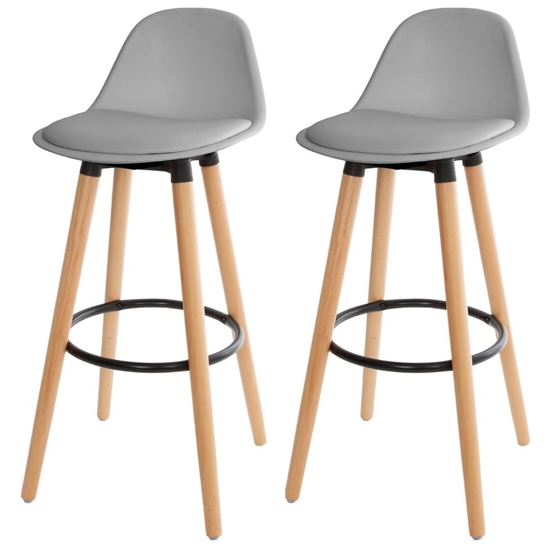Acomoda Textil – Juego de 2 Taburetes de Bar para Cocina, Salón, Comedor y Restaurante. Silla Alta, Acolchada y Cómoda con Respaldo y Reposapiés 40,5x38x91,5 cm. (Gris)