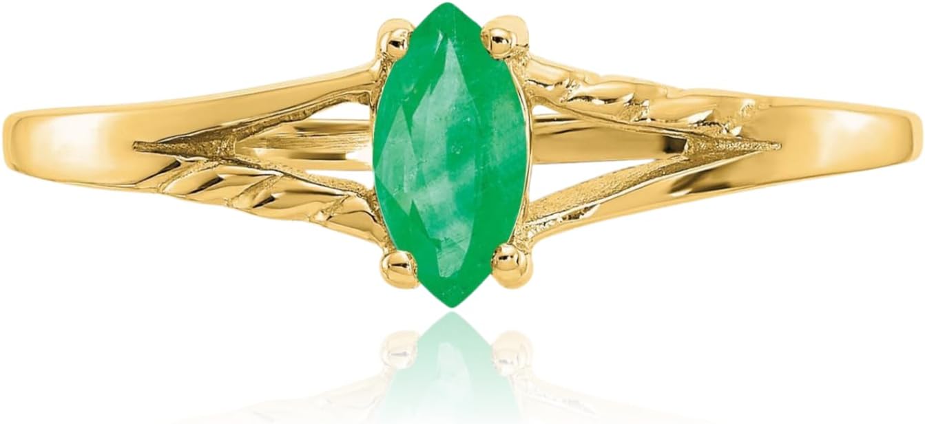 IceCarats 10K Solid Yellow Gold 0.20 carat Green Emerald Twisted Solitaire Ring Marquise Cut, Natural, Prong Set