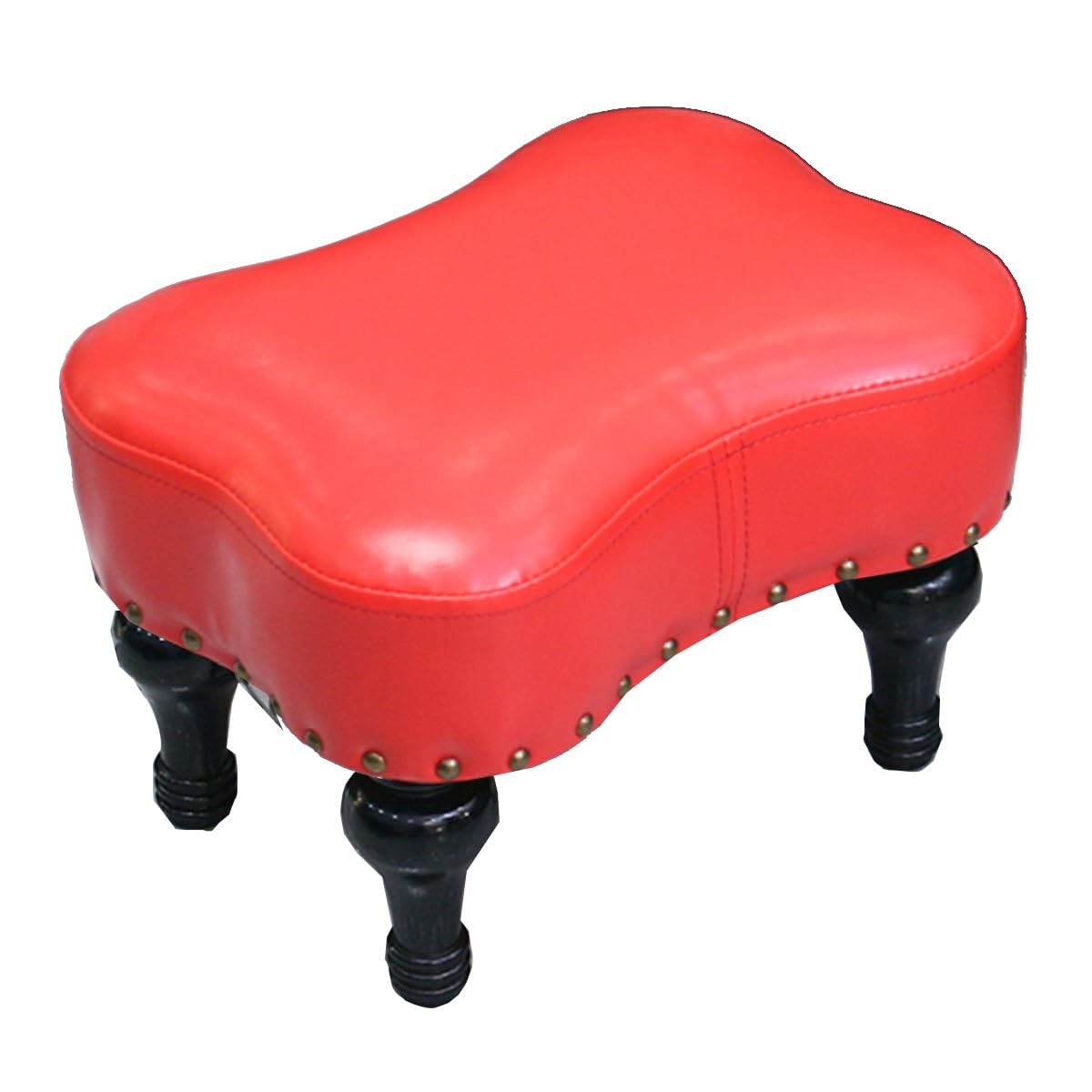 Pouf rembourré en cuir doux rouge et tabouret bas de salon