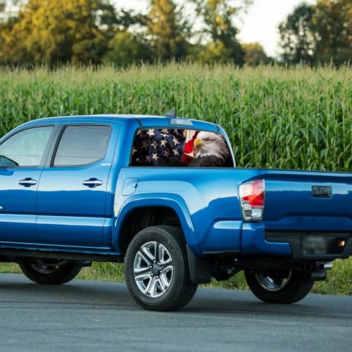 Image of Rear Window Decals for Trucks - 65x22 in Back Window Decals Fit Most Pickup Trucks SUV, Vinyl American Flag Back Window Decal Truck Rear Window Graphics for Personalized Decoration