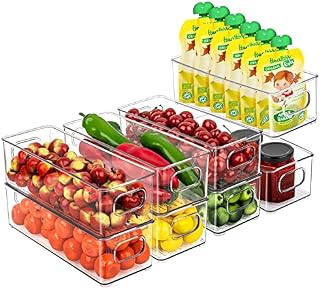 8 Pack Stackable Food Storage Organizer Bins, Small Organizing Bins with Handles for Kitchen Pantry Cabinet, Refrigerator and Freezer, BPA Free Plastic Drawer Container Organizer