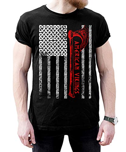 American Flag Viking Axe T-Shirt American Viking Shirt (L, Black)
