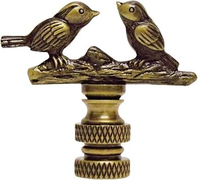 Songbirds Lamp Finial Antique Brass Metal 1.75"h