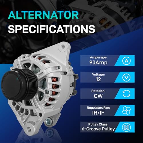 Image of New Alternator Compatible with Hyundai 2011-2017 Elantra, 2013-2014 Elantra Coupe, 2013-2017 Elantra GT, Kia 2012-2013 Soul, 2014-2016 Forte, 2014-2016 Forte Koup, 2014-2016 Forte5, 12V 90A CW