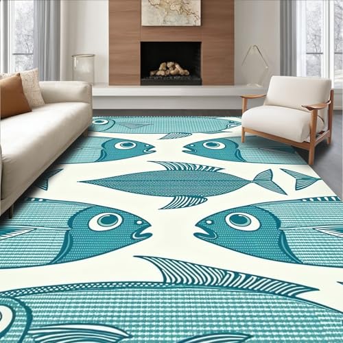 ODIKA Flatwoven High Traffic Area Rug 3x5, Bold Ocean Life