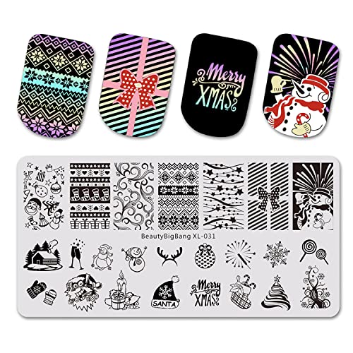6Pcs Christmas Nail Stamping Plates,Winter Holiday Snowflake Nail Stamper Template Kit Xmas Snowman Nail Stencils Christmas Tree Santa Claus Elk Design Nail Decorations Nail Supplies For Women Girls #TOP6