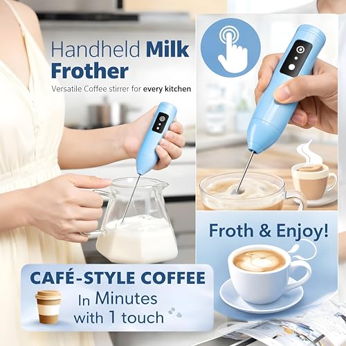 Image of Coffee Frother - Electric Rechargeable Coffee Maker Machine for Home Electric Coffee Frother & Milk Whisker | 1 Year Warranty | Free Recipe Book (Frother) (Glacier Blue)