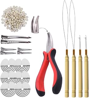 Kit de herramientas de extensión de cabello 1pcs Alicates de punta curva + 200pcs Anillos para el cabello de silicona Micr...