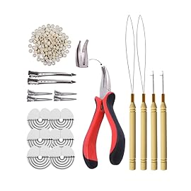 200pcs Micro Silicone Rings Hair Extensions Kit I-tip Hair Pliers Micro Pulling Hook Needle Loop Threader and Micro Silicone Links (Blonde)