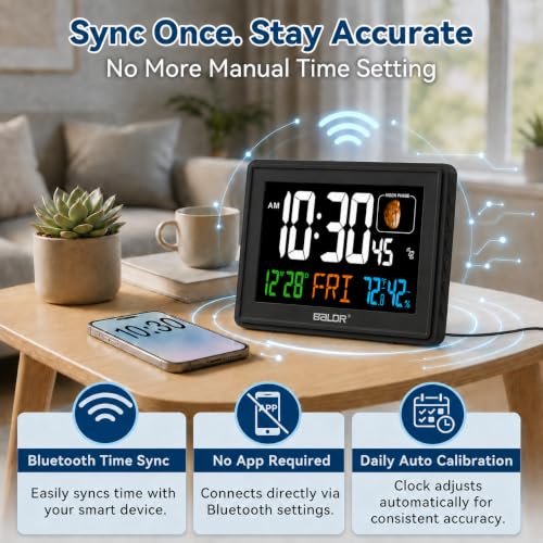 Baldr 7'' Digital Clock with Bluetooth Auto Time Sync for Living Room - image 2