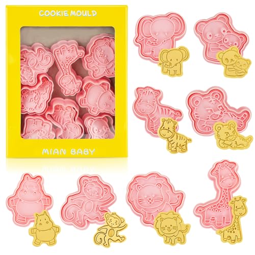 HAIJSEVR 8 Pcs Cookie Cutters, 3D Cookie Cutter with Plunger Stamp,...