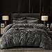 PHF Greek Velvet Duvet Cover Set King Size 3 Pieces Heavyweight Warm Luxury Fuzzy Bedding Set for Winter Heavyweight Dark Grey