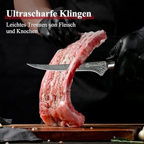 Sunnecko 15cm Filetiermesser Küchenmesser, Fischmesser Profi Messer - Fleischmesser mit scharfe Klinge, Ausbeinmesser Edelstahl mit Pakkaholz Griff in Geschenkbox für Geschenke