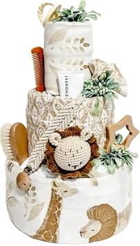 Safari Lion Diaper Cake - Handmade Baby Shower Gift, Neutral, Boy Diaper Cake, Jungle, Sweet Safari Lion Diaper Cake, Baby Shower Centerpiece - Tumbleweed Babies Lion