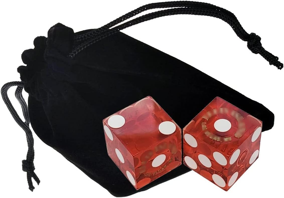 Genuine Las Vegas Strip Casino Dice w/Pouch + Craps Dice Dealer 36" Rattan Stick (Cyber-Deals Bundle)