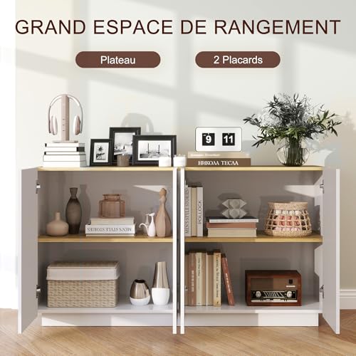Buffet cuisine 140 cm blanc laqué portes amorties HOMCOM