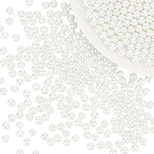 PandaHall Elite 400Pcs 6mm Glass Pearl Beads White Tiny Satin Luster Round Pearlized Loose Pearl Beads Imitation Pearl Bead for Bracelet Earring Christmas Jewellery Making DIY Crafts