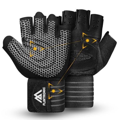 flintronic Weight lifting Gloves, Gym Gloves with Wrist Support, Anti Slip Padded Palm Protection, Gym Workout Gloves for Weightlifting, Training, Fitness, Hanging, Cycling, Pull-ups