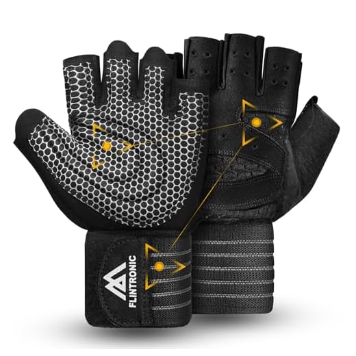 flintronic Fitness Handschuhe, Belüftete Fitness Handschuhe mit Handgelenkband-Unterstützung, Rutschfester Silikon Gym Gloves für Gewichtheben, Training, Fitness, Klimmzüge (L)