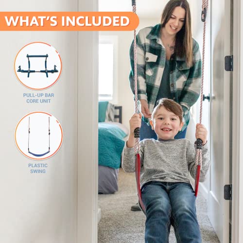 Gym1 Indoor Home Playground Bundle, 6 Pieces Total: Includes 2 Pull-Up Bar Core Units, Red Swing, Blue Swing, Plastic Rings, And Climbing Ladder; For Indoor Home Fitness And Recreation #TOP5