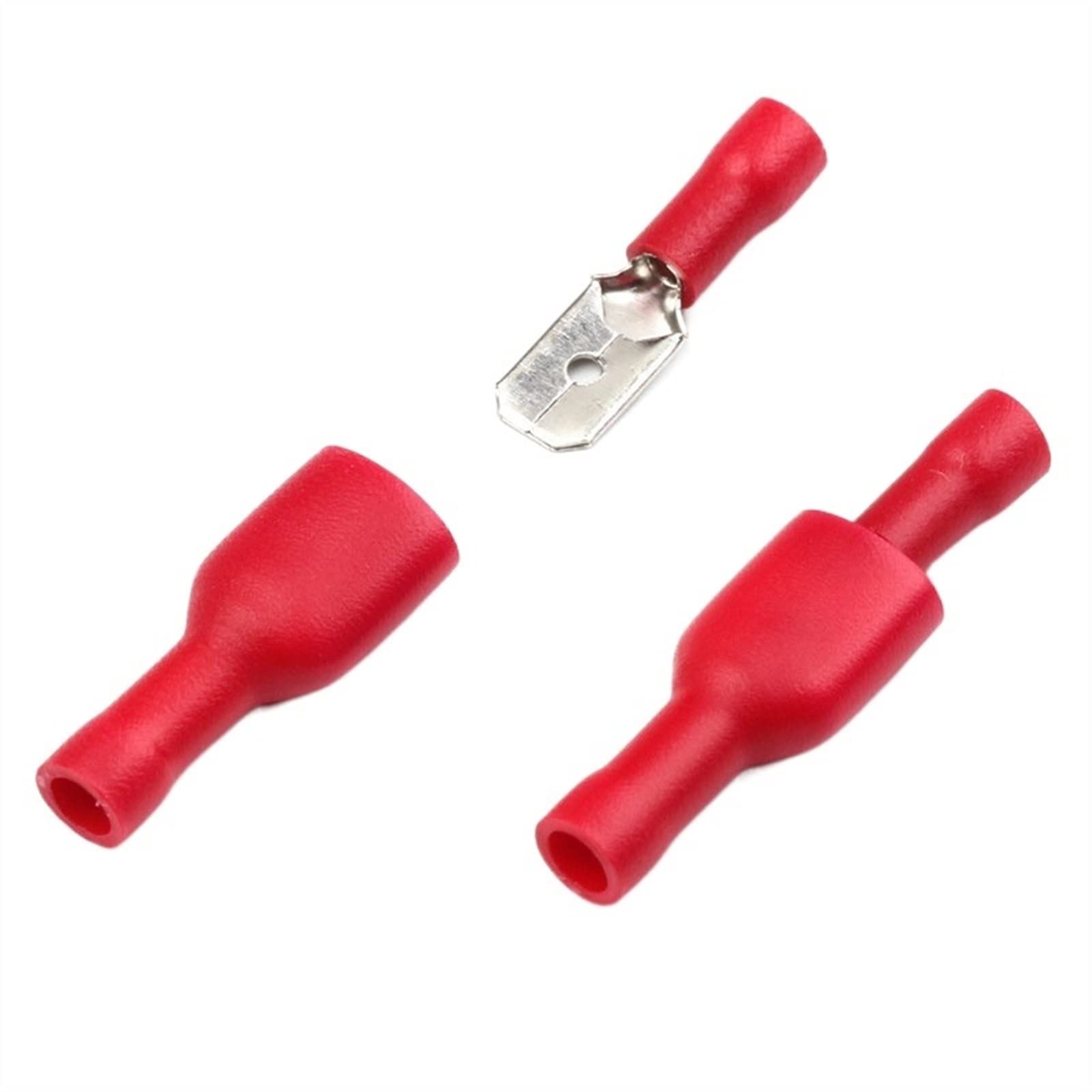 Produktbild von 100x Flachsteckhülsen Rot – KFZ Steckverbinder 0,5-1,5mm², 4,8mm – PVC-isoliert – NEU Im Set