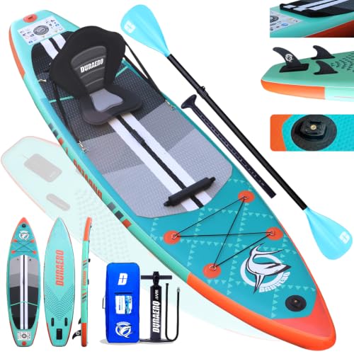 Tabla Hinchable de Paddle Surf, Asiento de Kayak, 330 x 76 x 15 cm, hasta 150 kg, Almohadilla Integrada, Aleta Desmontable, Doble Remo Ajustable, Kit de Reparación, Verde Menta