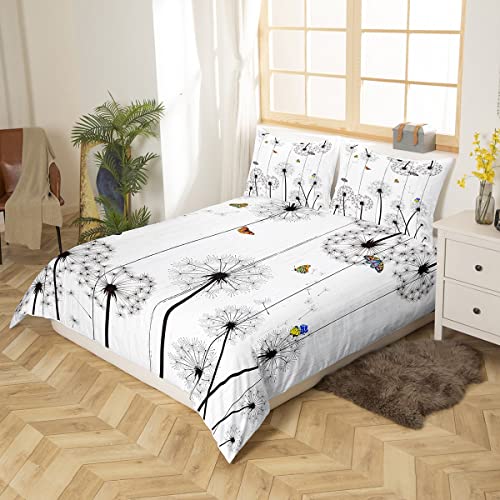 Castle Fairy CYJS9703ZMD-TJ_USQ Dandelion Bedding Set Queen Size White Rustic Farmhouse Wood Duvet Cover Set Kids Girls Boys Adults Bedroom Decor Butterfly Animals Comforter Cover Nature Botanical Quilt Cover 3Pcs,2 Pillowcases thumb #2