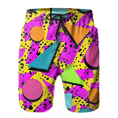 Vintage 80s memphis mens beach shorts funny elastic waist quick d…