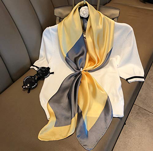 Jerla Silk Like Scarf Women's Fashion Pattern Medium Square Satin Headscarf 35" X 35" (Gray-Yellow) #TOP1