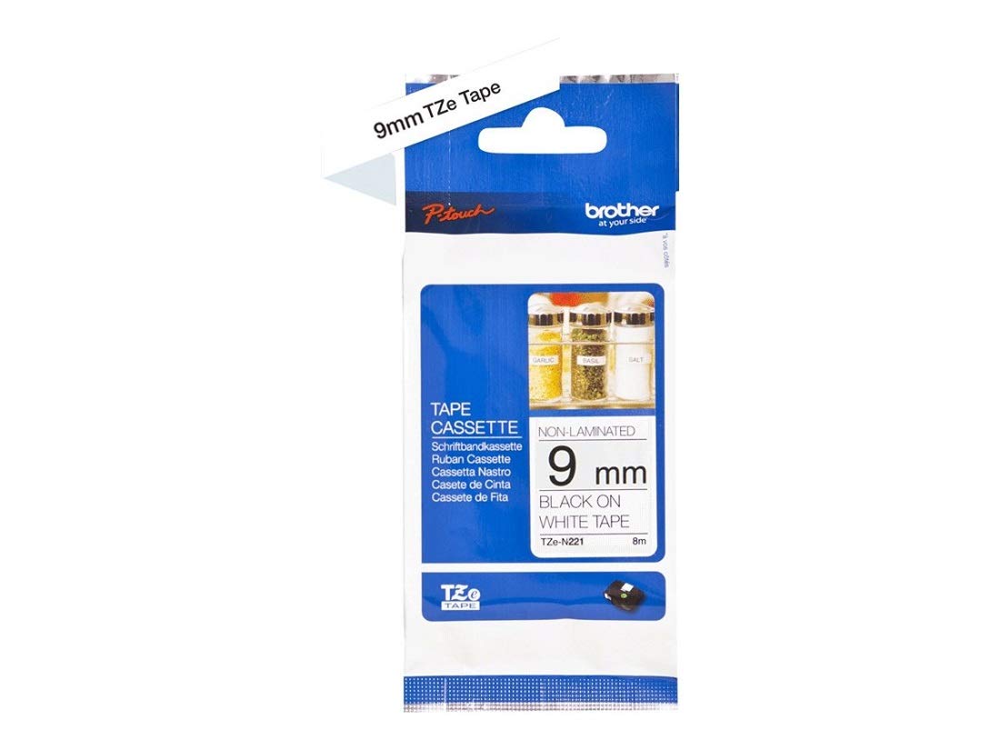 Brother TZe-N221 - Black on white - Roll (0.9 cm x 8 m) 1 cassette(s) non-laminated tape - for Brother PT-D600, H110, P-Touch PT-1005, 1010, D210, D400, D450, E550, H110, P900, P950