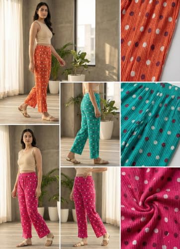 Image of Set of Combo Trouser and Pants for Girls and Women's Relaxed Fit Stretchable Regular Fit Palazzos Lightweight Elastic Waistband Bottoms for Daliy Office & Casual Wear