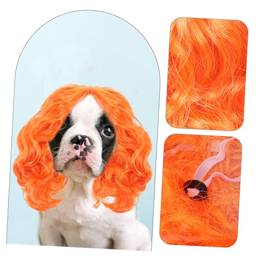 Peluca para mascota accesorio disfraz para perro naranja miniatura 6