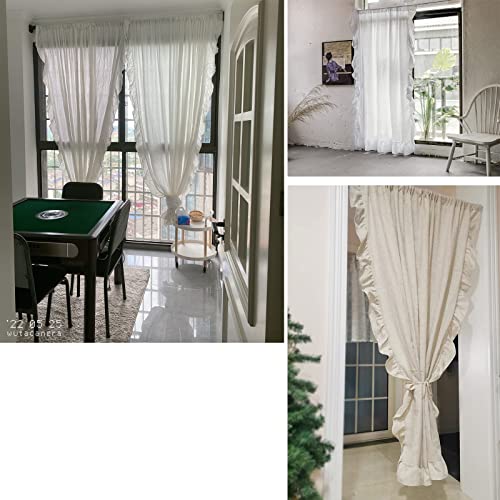 Cortinas con volantes de algodón natural confeccionadas a mano con caída romántica 8