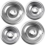 XRDols 4 Pack 316048413 316048414 Electric Stove Burner Drip Pans Replacement Compatible with Frigidaire Whirlpool Electric Range, No-Bend Chrome Stove Burner Drip Pan Include 2 x 6" 2 x 8"