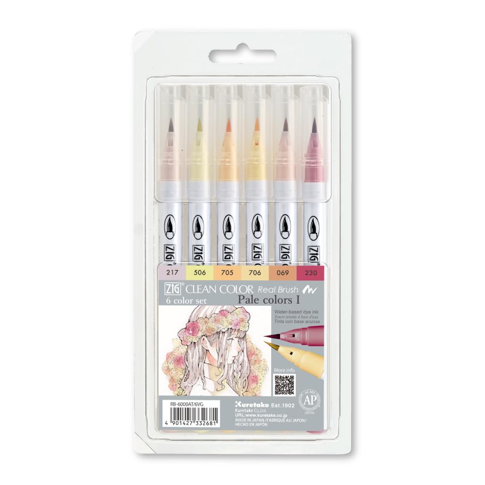 Kuretake RB-6000AT/6VG Brush Pen ZIG Clean Color Real Blush 6 Colors Pale Color Warm Color : Office Products