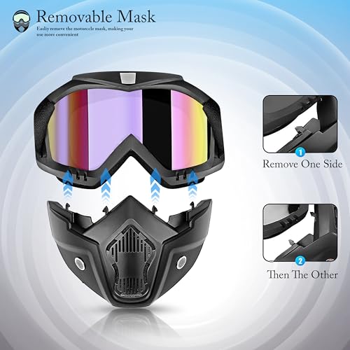 Eliane Goggle Mask Anti Scratch Uv Protective Face & Eyewear Windproof Dirt Shield with Soft Foam Padded Detachable Mouth Filter for Cycling Bike Off Road Racing Ride Unisex (Rainbow Visor), Erin 3 516CGddHoaL