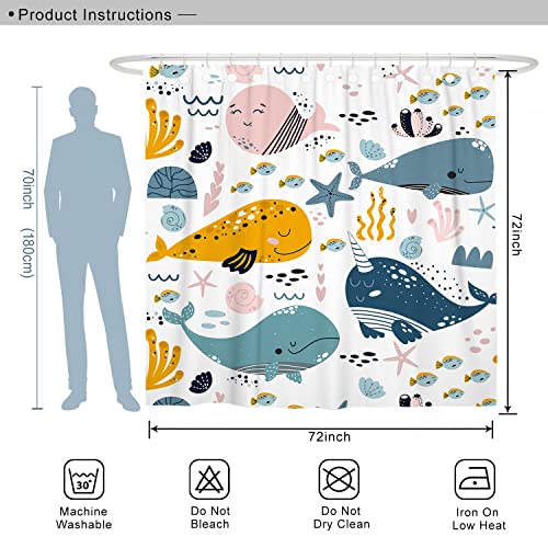Desihom Colorful Whale Shower Curtain Set Cool Funny Ocean Cartoon Shower Curtains For Bathroom Cute Kids Bathroom Decor Polyester Fabric-72" X 72" #TOP6