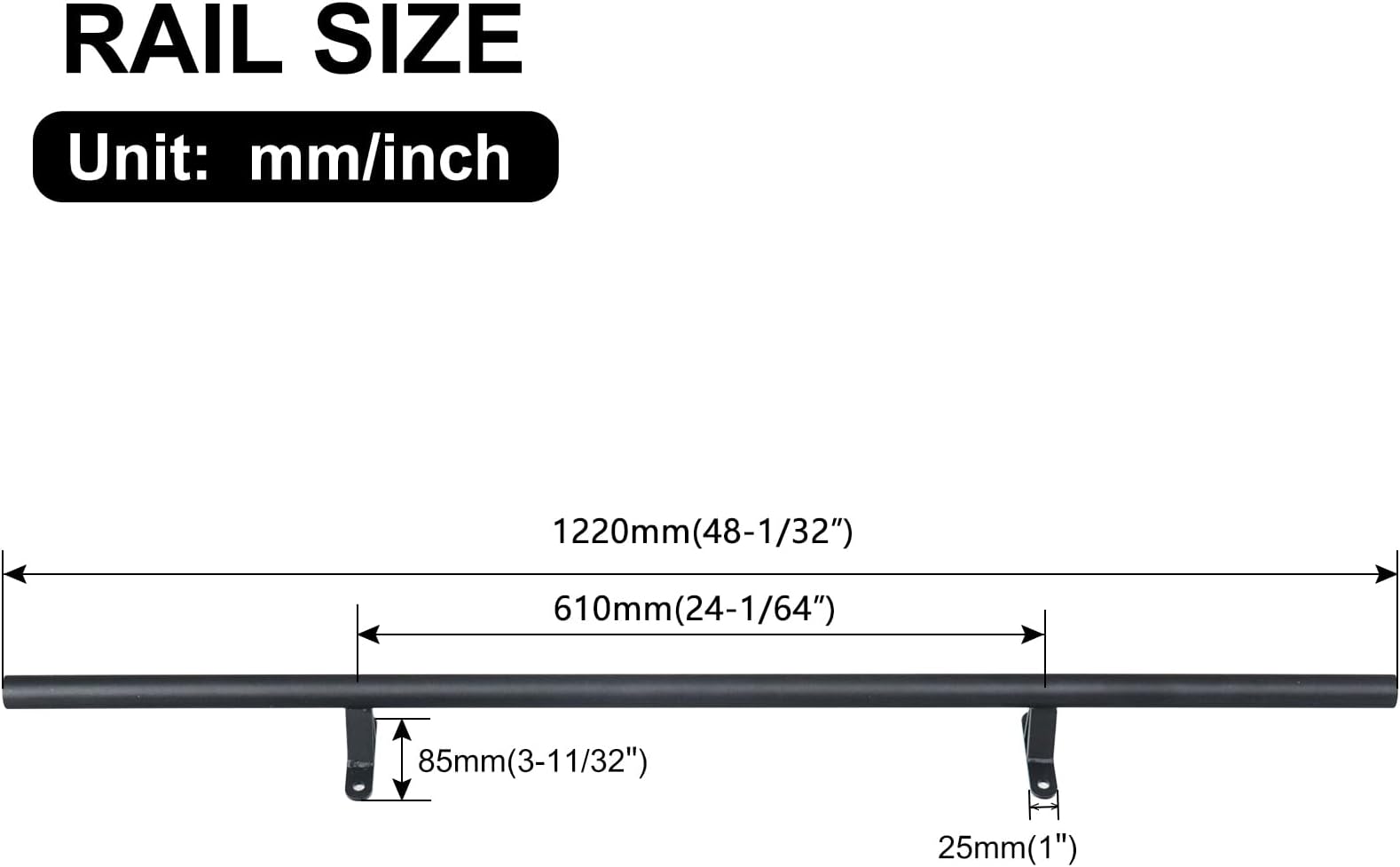 4FT (1200mm) Extension Rail Sliding/Rolling Library Ladder Hardware Round Tube Carbon Steel