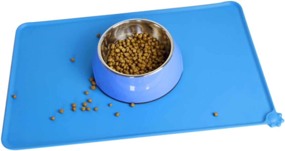 COLLBATH Food Grade Silicone Pet Feeding Mat Non-Slip Puppy Cat Placemat with Raised Lip for Feeding Blue