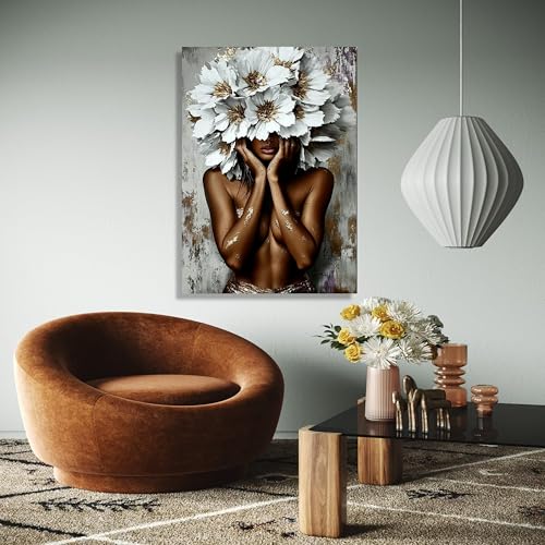 Impression d'art portrait femme fleurs blanches pour salon moderne - 2