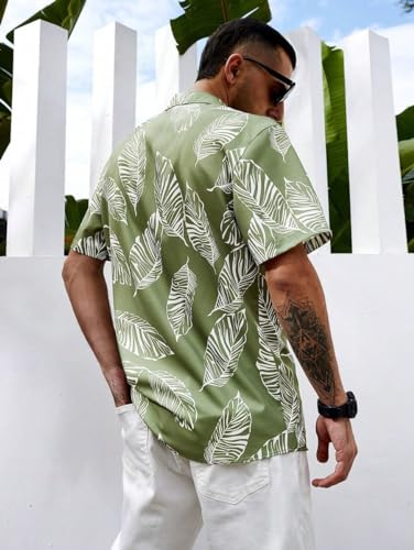 Image of LookMark Men Vibrant Printed Half Sleeve Loose Fit Casual Shirt in Cotton Blend - Perfect for Beach Days, Everyday Comfort, and Effortless Style