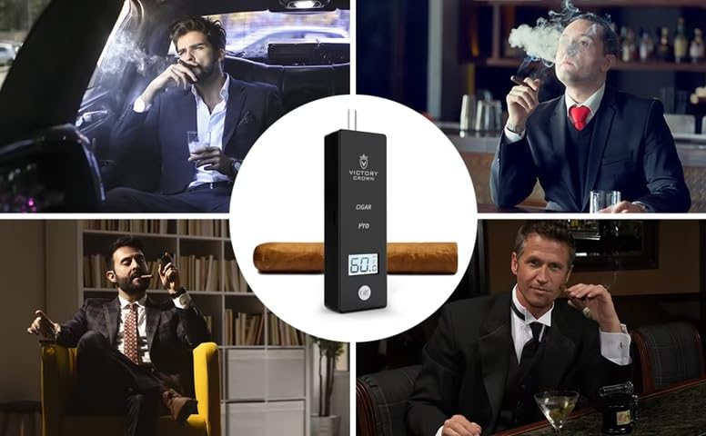 Electric Cigar Humidity Meter with LCD Display Digital Rechargeable Moisture Guage Tester Reader Humidor Hygrometer Needle Smoking Tobacco Accessories Husband Father Gifts (Black)