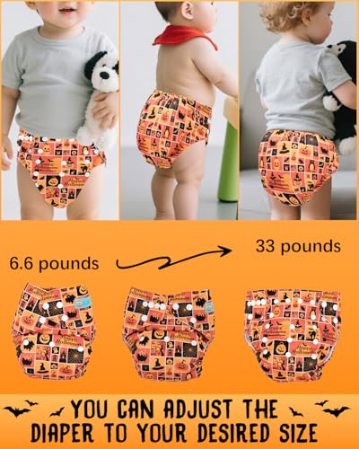 Image of ALVABABY Halloween Baby Cloth Diapers 6 Pack with 12 Inserts Cloth Diaper Covers Adjustable Washable Reusable for Baby Girls and Boys